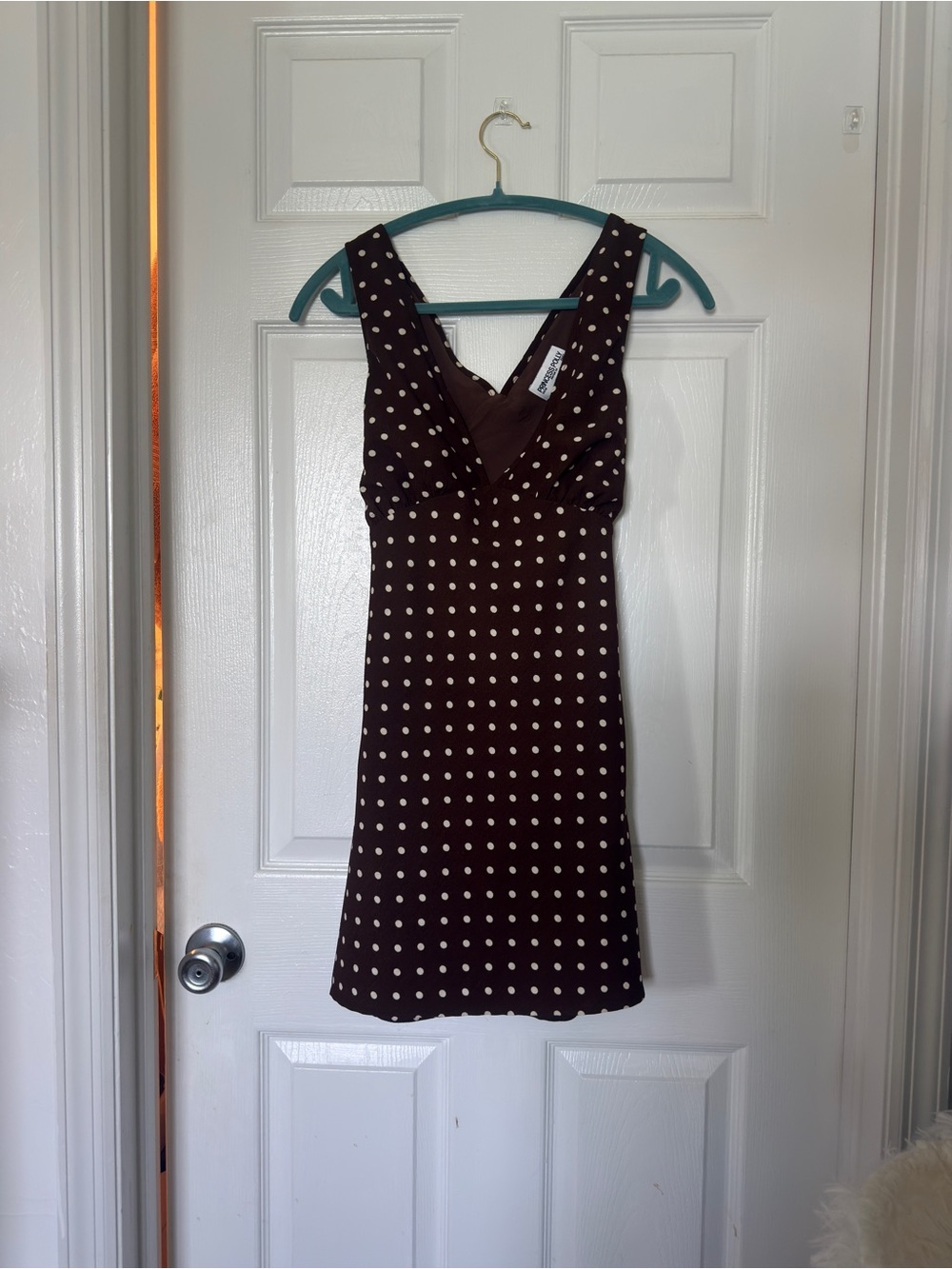Princess Polly Brown Mini Dress with Cream Polka Dots